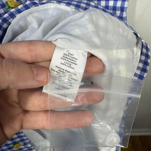 Talbots Dress Women 6 Blue Plaid Gingham Lemon Embroidery 100%Cotton Prep Shift - Picture 7 of 8